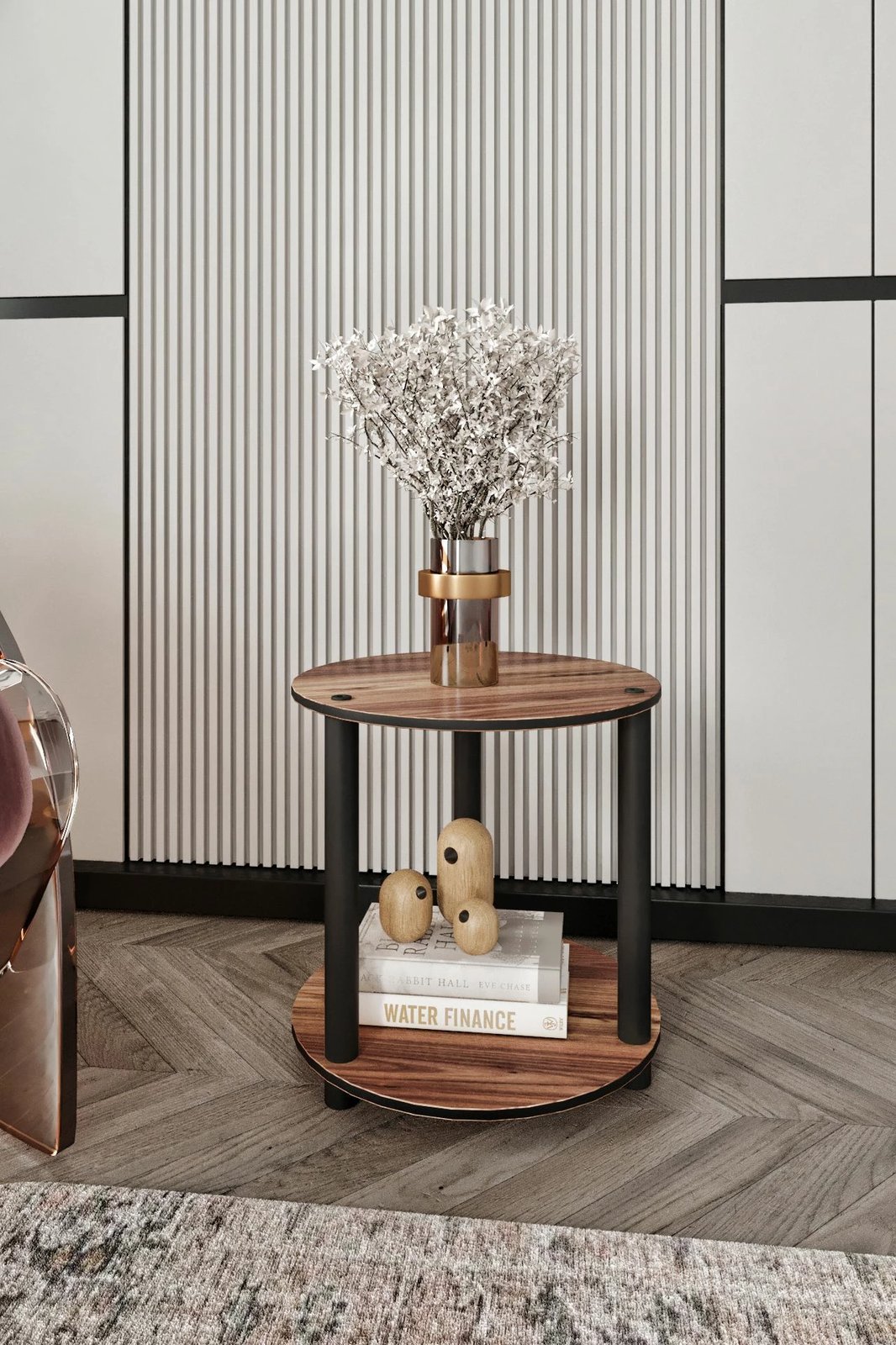 Tavolinë kafeje dy shtresa, ngjyrë arre, Skye Decor, rrethore