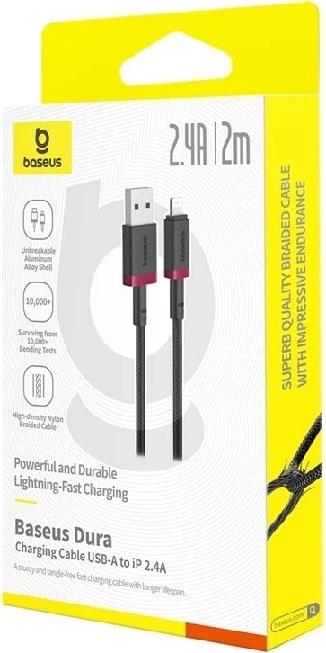 Kabllo karikimi e shpejtë Baseus Dura Type A në IP, 2 m, e kuqe