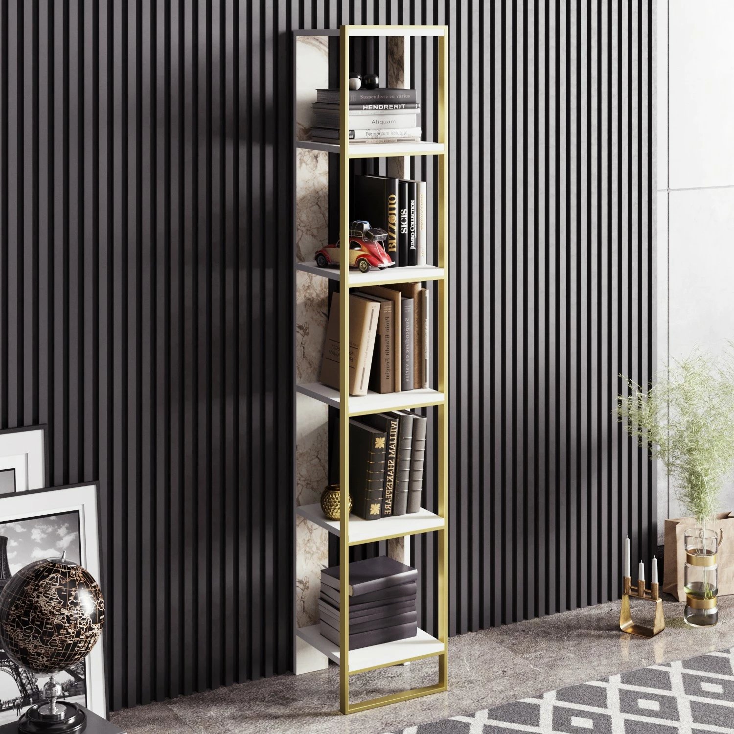 Raft librash Hanah Home, Polka, i bardhë dhe i artë