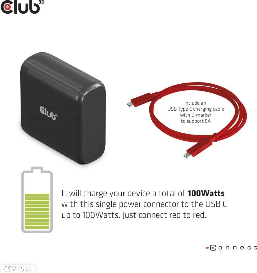 Docking station Club3D 4K ChargingDock USB-C, 5xUSB3, DP1.4, HDMI, VGA, LAN, 100W, e zezë