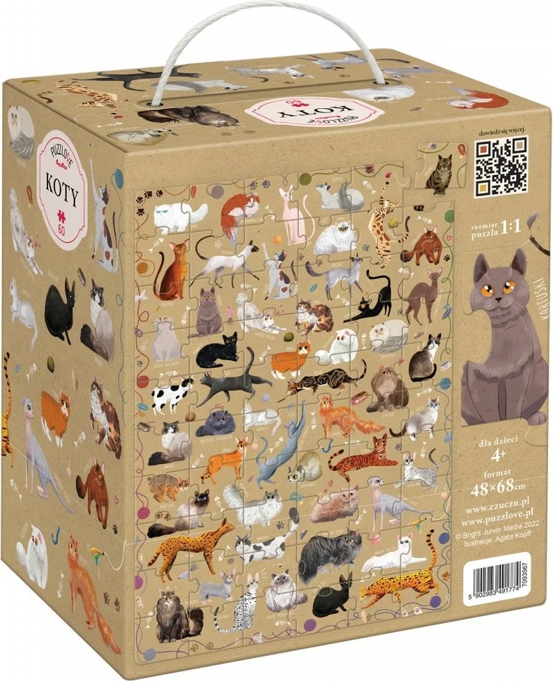 Puzzle për fëmijë CzuCzu Puzzlove Cats, 60 pjesë, shumëngjyrëshe