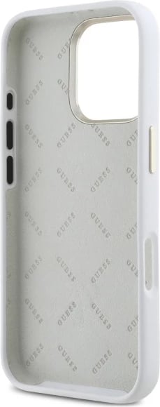 Mbështjellës Guess Silicone Logo Strass 4G për iPhone 16 Pro, Bardhë