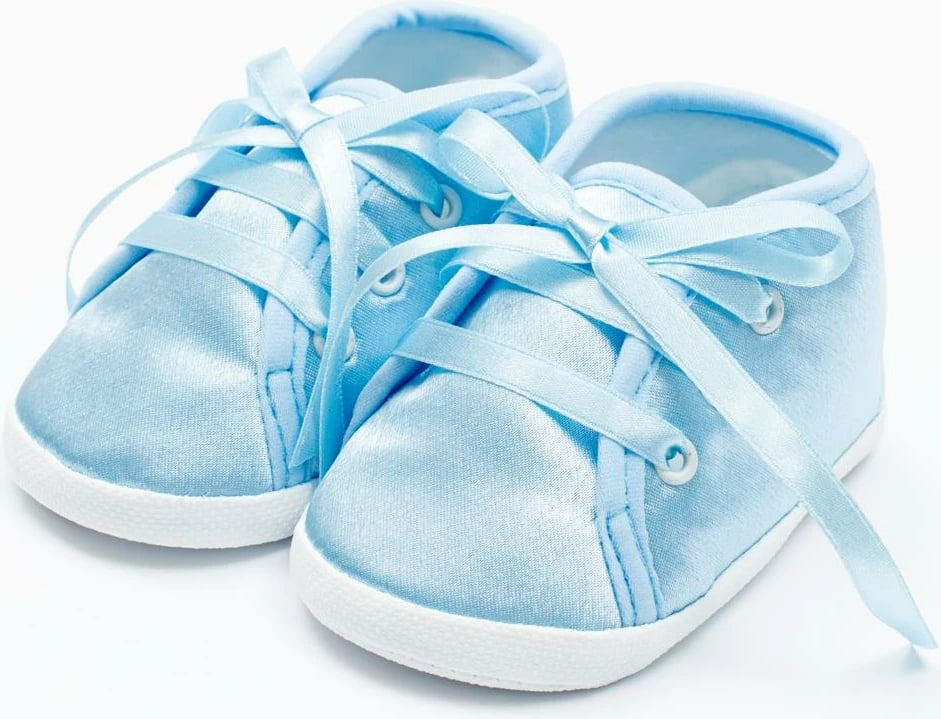 papuça bebe, New Baby, saten, 12-18 m, shollë sintetike BPA-free e hollë, gjatësia e shollës 13 cm, për djem, blu