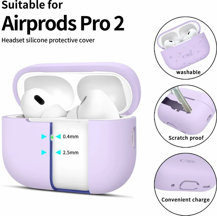 Mbështjellës Tech-Protect për AirPods Pro/Pro 2, silikon, Violet