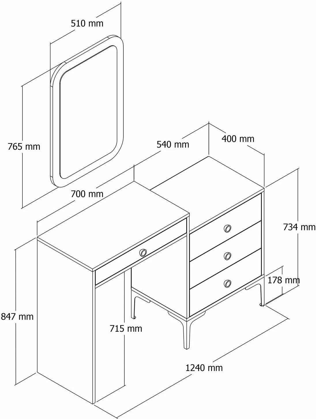 Tavolinë grimi Skye Decor, Lizbon 549, e bardhë