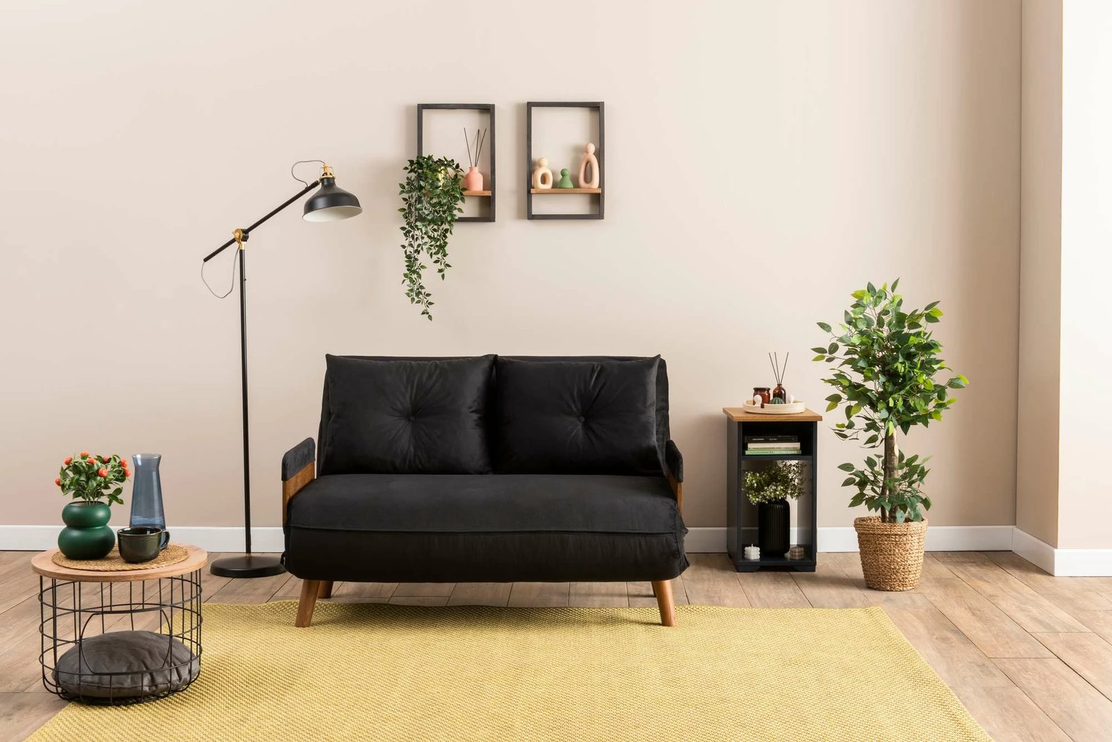 Divan-krevat dy ulëshe Atelier del Sofa Cosmo, ngjyrë e zezë