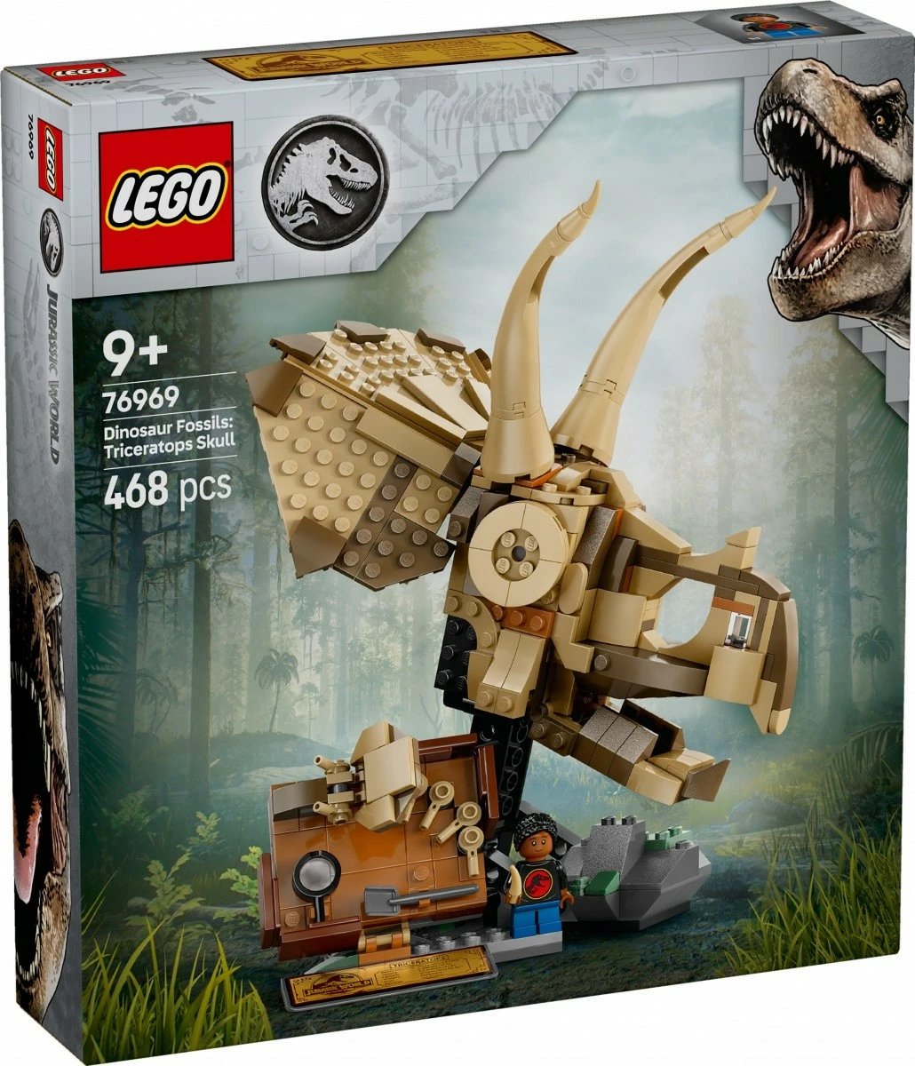 Set ndërtimi LEGO Jurassic World 76969, Dinosaur Skeletons: Triceratops Skull, 468 pjesë
