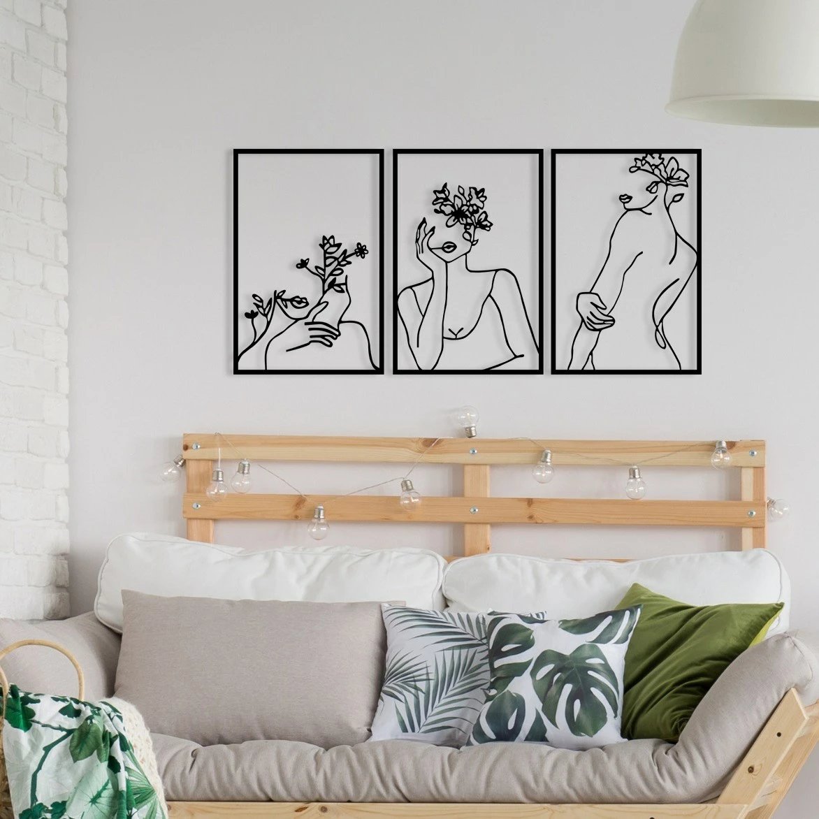 Aksesor dekorativ metalik për mur, Wallity, fytyrë gruaje me lule