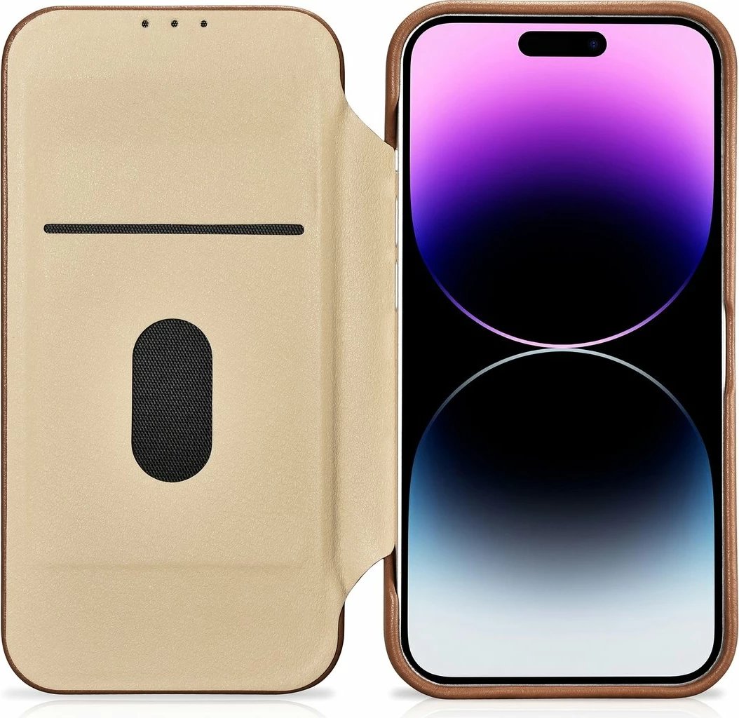 Mbështjellës iCarer CE Premium lëkurë për iPhone 14 Pro, MagSafe, kafe