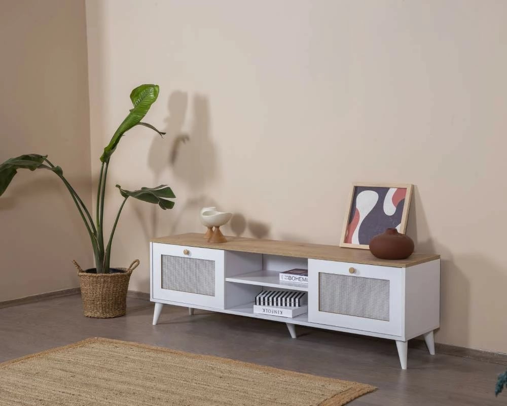 Komodë TV Skye Decor, Calvin, e bardhë dhe lis