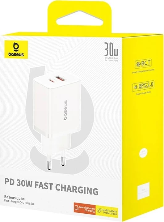 Karikues Baseus P10111404213-00 Cube USB-C / USB-A 30W, Bardhë
