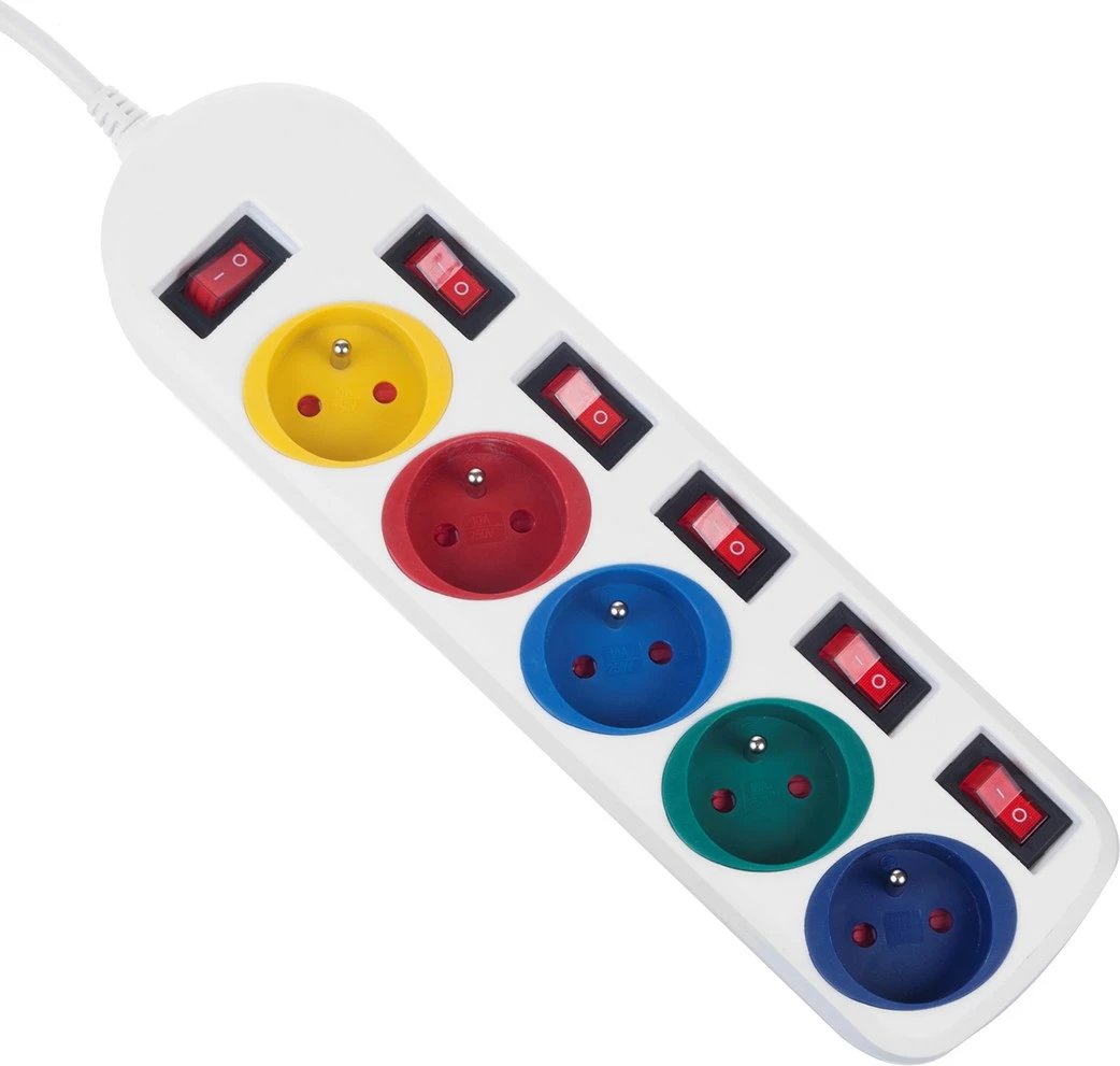 Shtrirës Maclean MCE204, 5 priza, me ndërprerës, 1.5m, Shumëngjyrësh