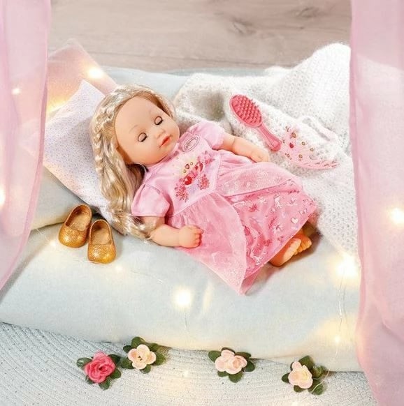 Kukull Baby Annabell Little Cute Princess 36 cm me fustan rozë, tiarë dhe aksesorë