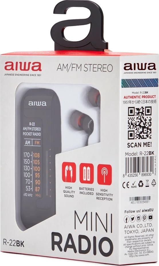 Radio xhepi AIWA R-22BK, AM/FM, me kufje, e zezë/portokalli