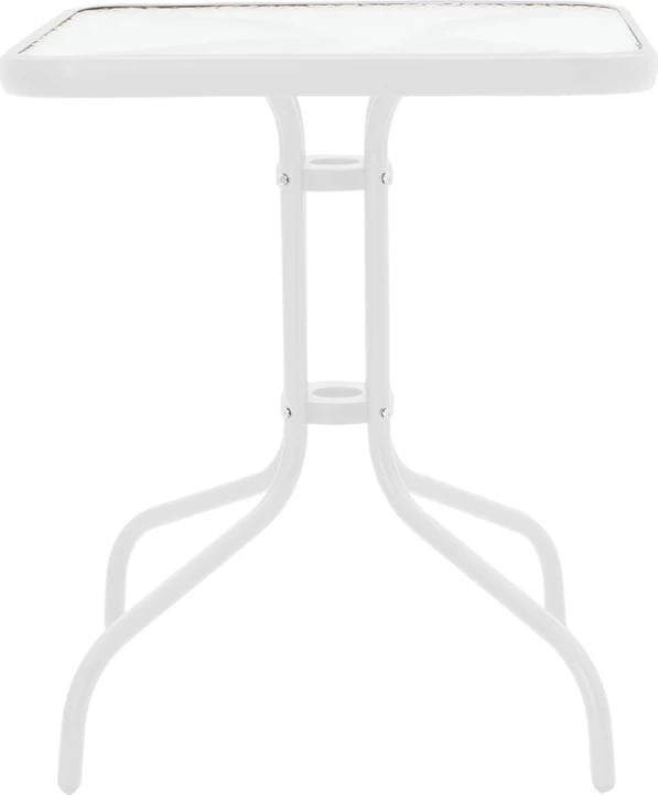 Tavolinë metalike e bardhë me sipërfaqe qelqi, 70x70x70 cm