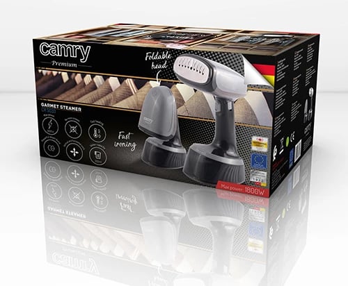 Hekur me avull rrobash, Camry, CR 5033, 1200W (max 1800W), 15 g/min, depozitë 350 ml, dore palosëse, gri/zezë