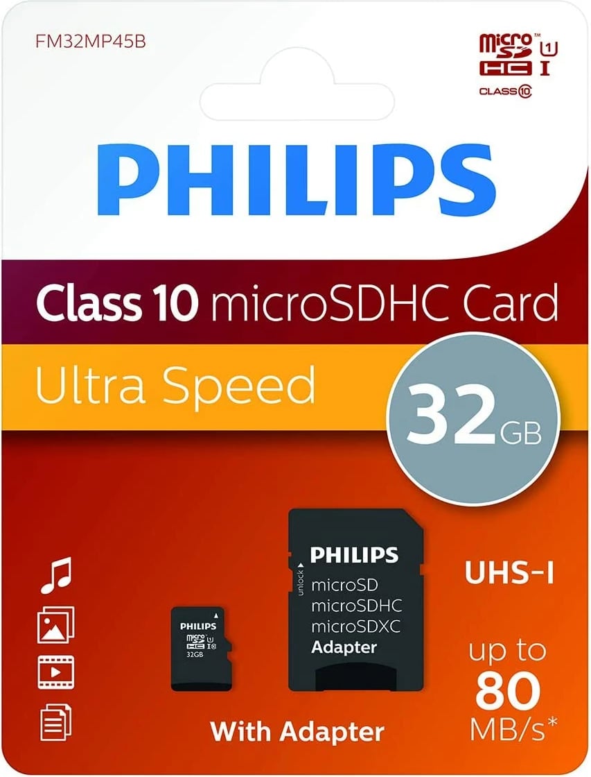 Kartë e memories micro SDHC Philips, 32GB Class 10, me adapter