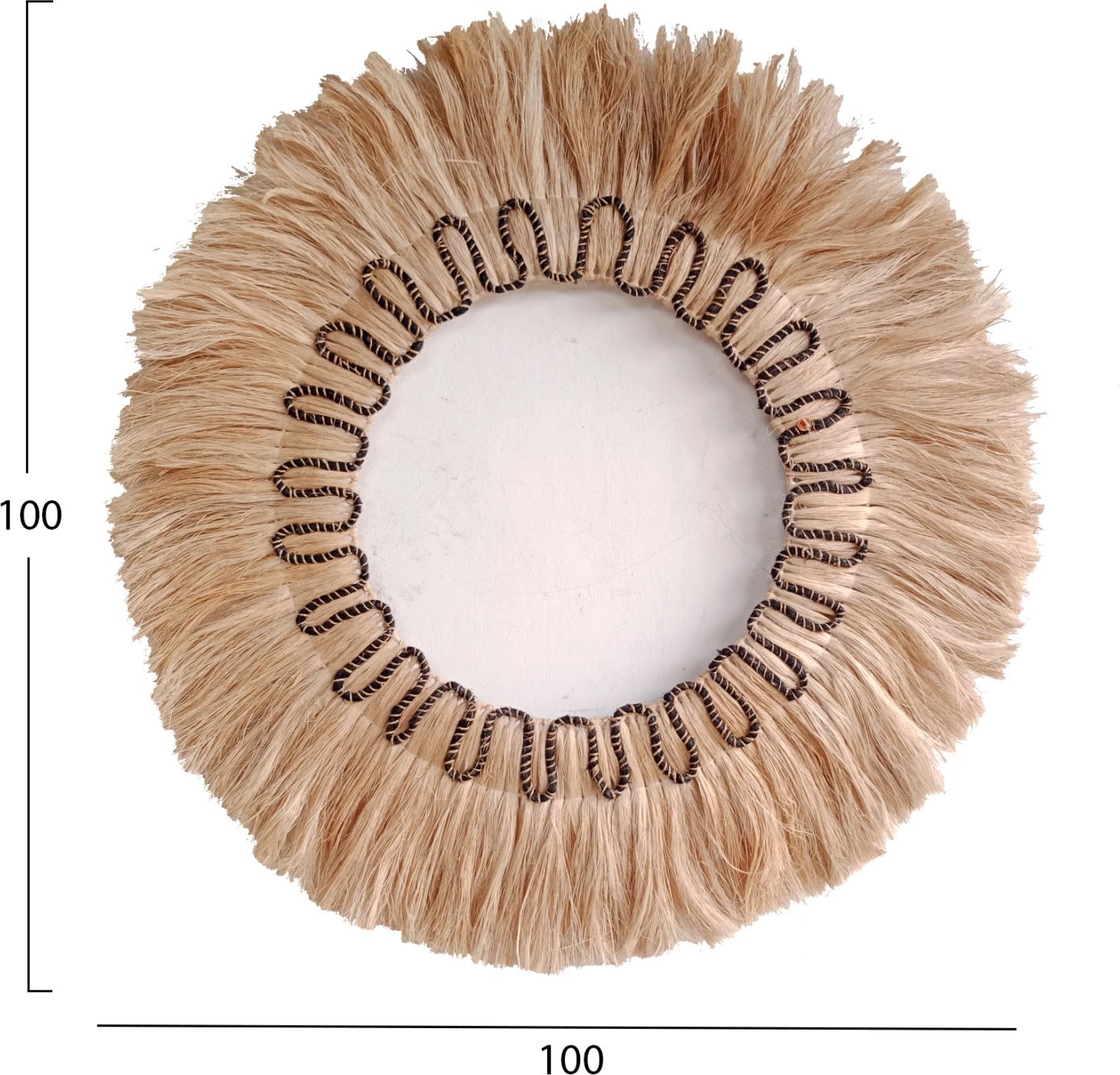 Pasqyrë e rrumbullakët me kornizë prej fibrave abaka, ngjyrë natyrale dhe e zezë, Φ100cm, FH7749
