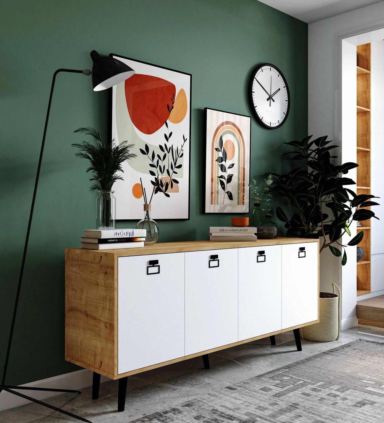 Konsolë moderne Skye Decor, Mirza 180, ngjyrë lis safir dhe e bardhë