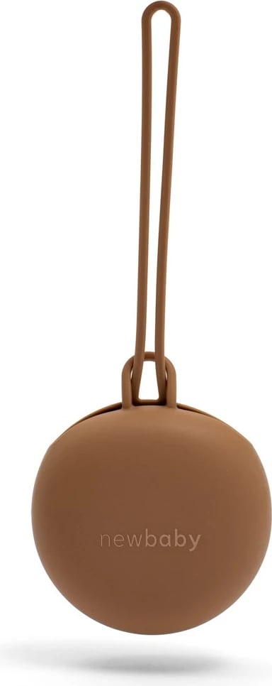 Mbajtëse biberoni silikoni, New Baby, 0+, me rrip varës, 9x9 cm, kafe