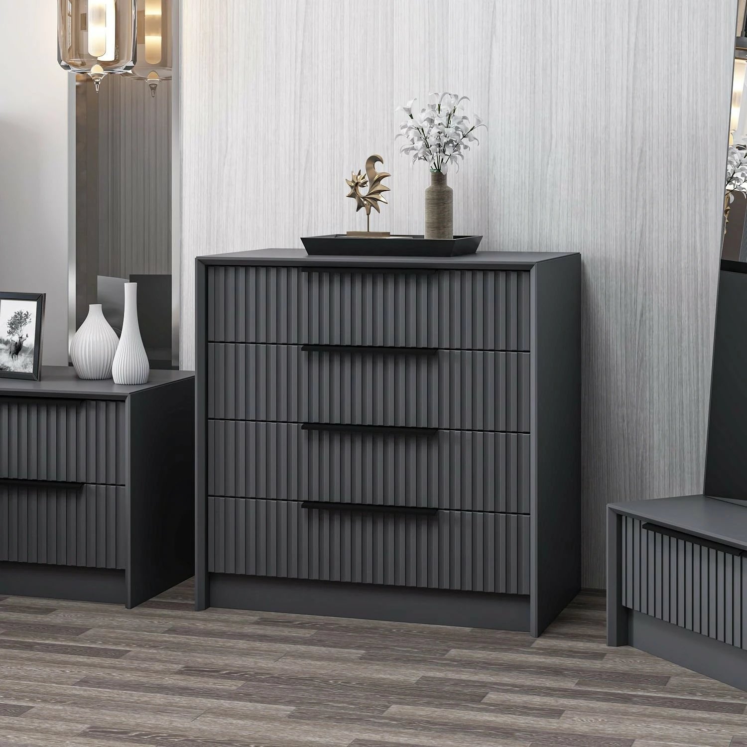 Komodë Hanah Home, Kale Luxe, anthracite, 72x77x45cm