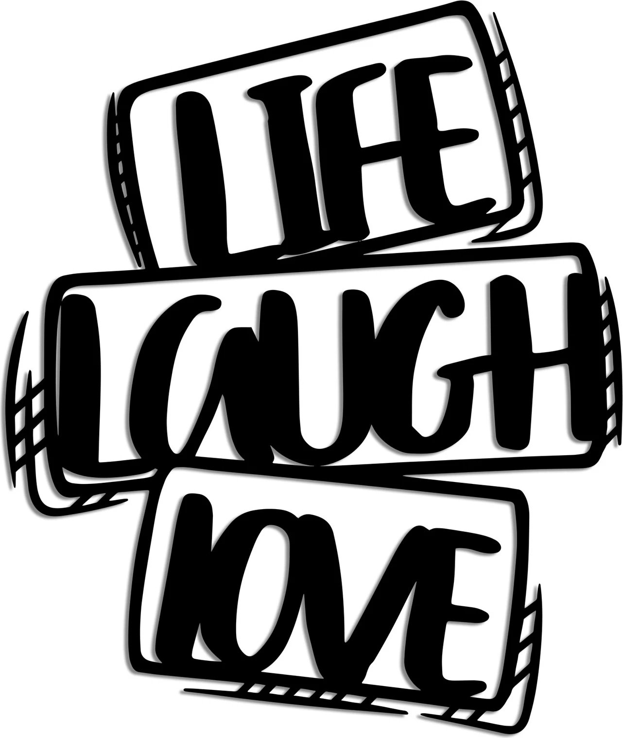 Aksesor dekorativ metalik për mur, Life Laugh Love, ngjyrë e zezë, 40x47cm