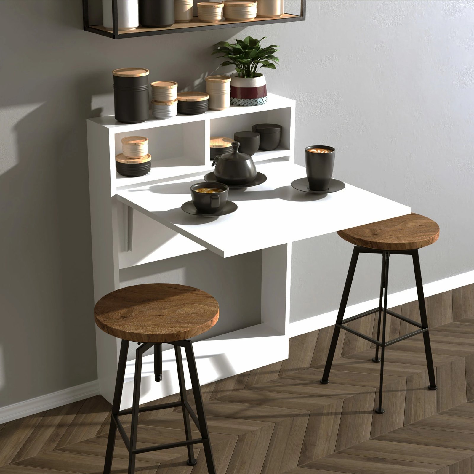 Tavolinë palosëse, Hanah Home, e bardhë, me mbajtëse