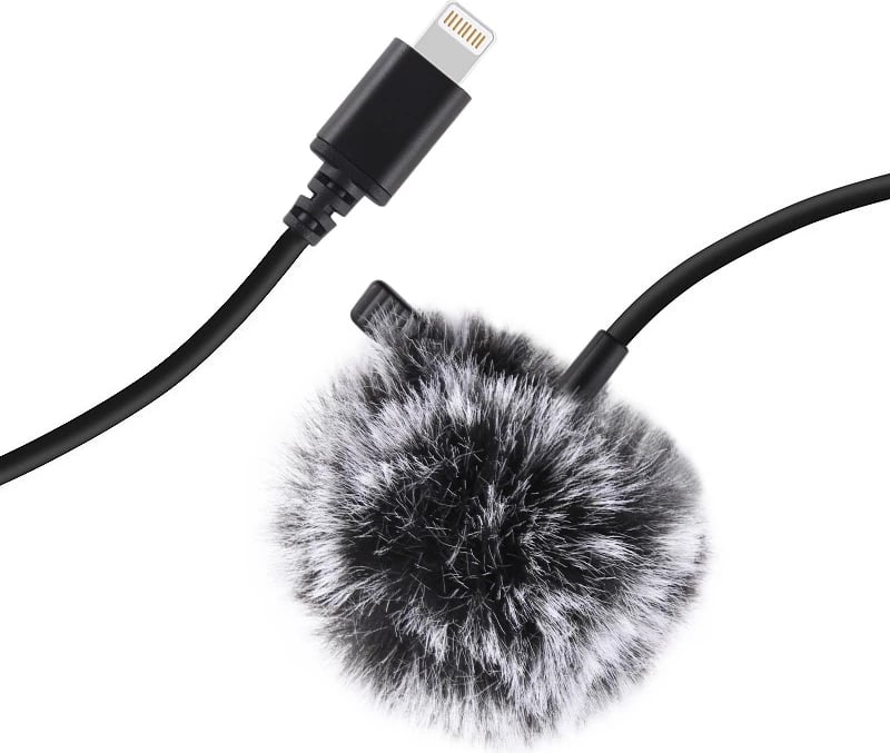 Mikrofon lavalier Puluz PU426 me kapëse, 1.5m, Lightning, i zi