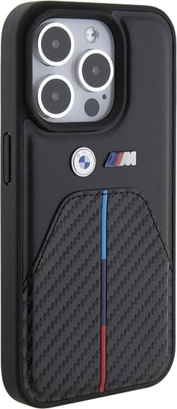 Mbështjellës BMW Stamped Tricolor Stripe për iPhone 15 Pro, i zi