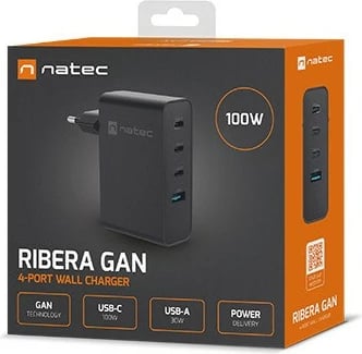 Karikues muri Natec Ribera GAN, 100W, 3x USB-C + 1x USB-A, i zi