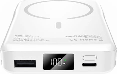 Power bank Tech-Protect LifeMag PB31, 10000mAh, MagSafe, USB-C/USB-A/Lightning, Bardhë