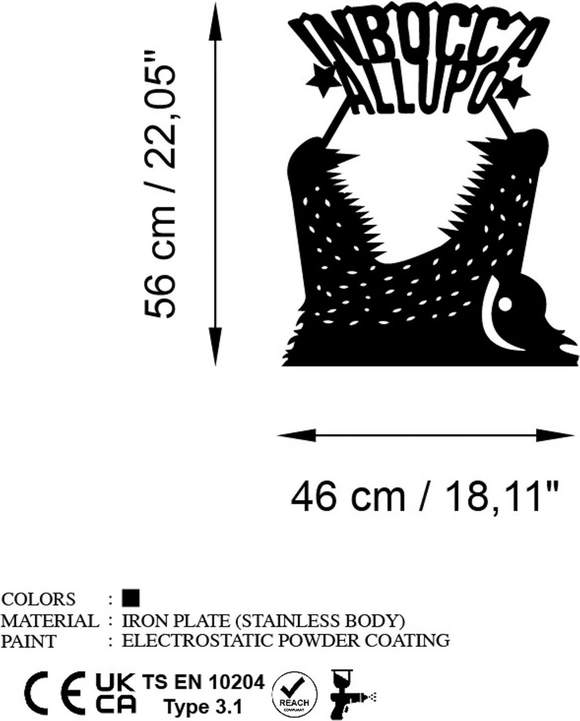 Aksesor dekorativ metalik për mur, Wallity Lupo 4, ngjyrë e zezë, 46x56cm