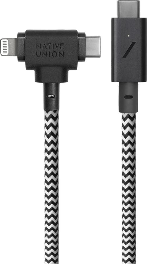 Kabllo USB Native Union Belt Cable Duo Pro, 1.5m, USB-C në USB-C/Lightning, Zi