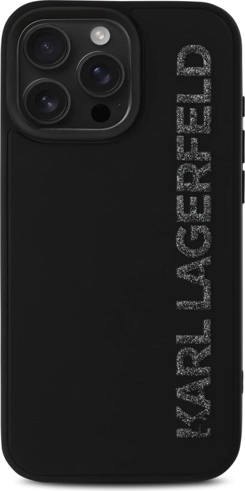 Mbështjellës, Karl Lagerfeld HC 3D Rubber Elongated Glitter, për iPhone 16 Pro Max 6.9\", hardcase TPU/silikon, e zezë