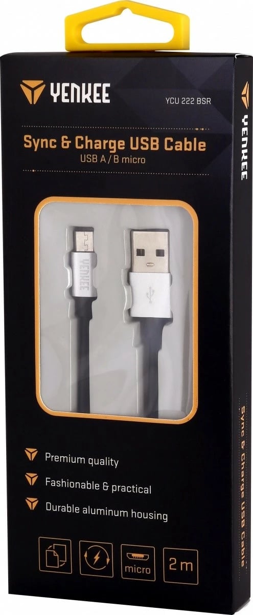 Kabllo USB YENKEE YCU 222BSR, 2m, Micro USB, e zezë