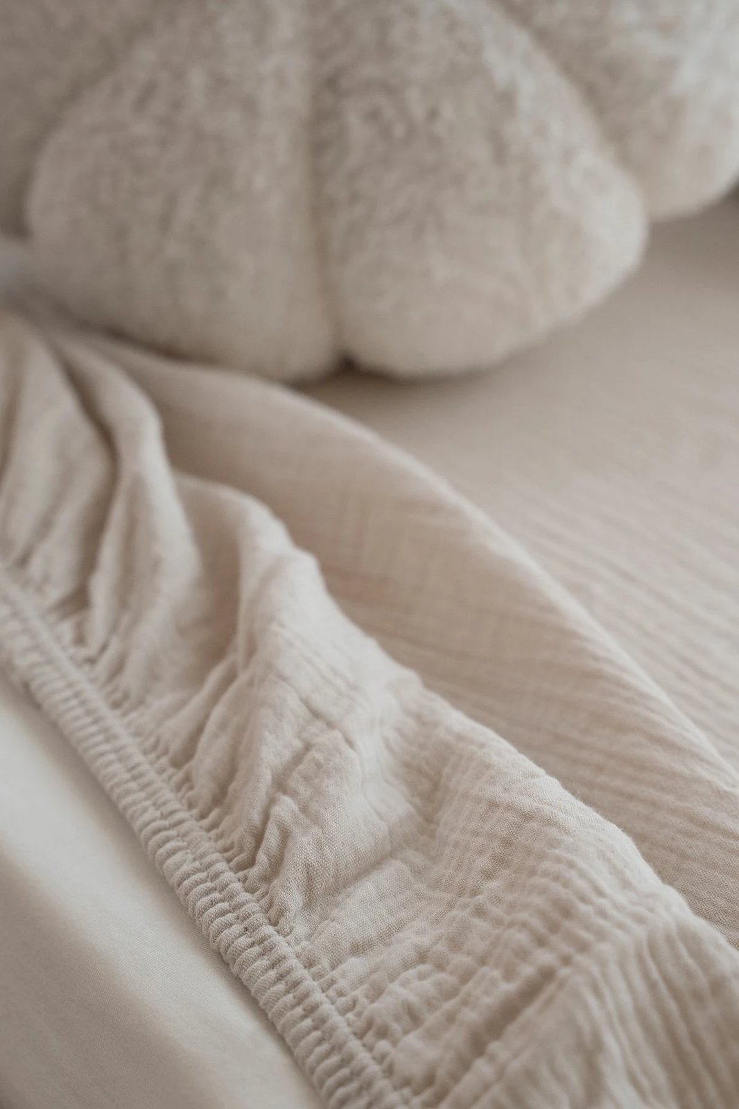 Çarçaf i shtrirë për foshnje, muslin pambuku, ngjyrë bezhë, 60x120cm