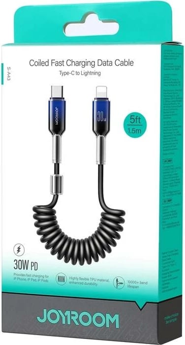 Kabllo USB-C në Lightning Joyroom S-A43, 1.5m, 30W, e zezë