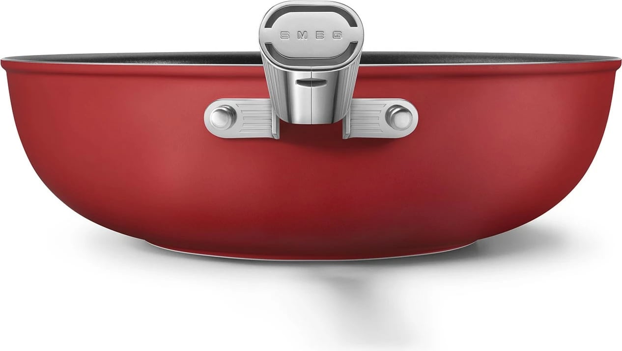 Wok SMEG CKFW3001RDM 30cm, 5.2L, alumini, dorezë inoksi, e kuqe