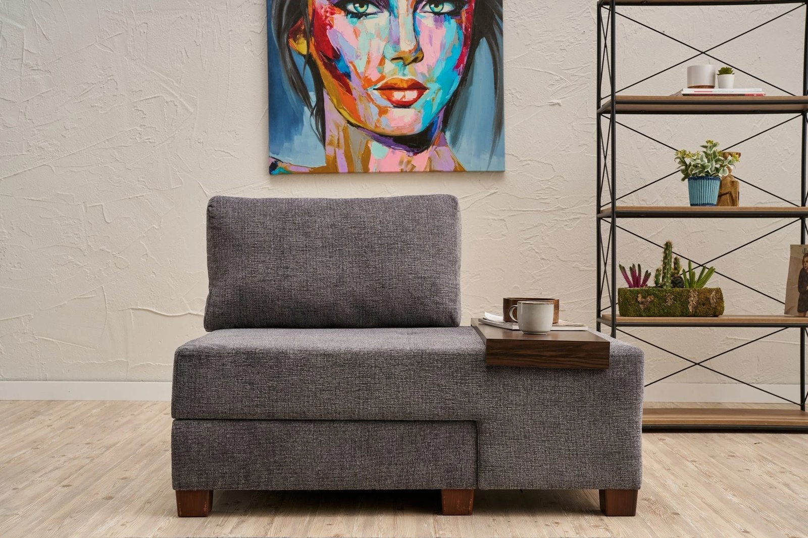 Krevate-kolltuk një vendësh, Atelier del Sofa, Perenna Chenille, e djathtë, ngjyrë gri