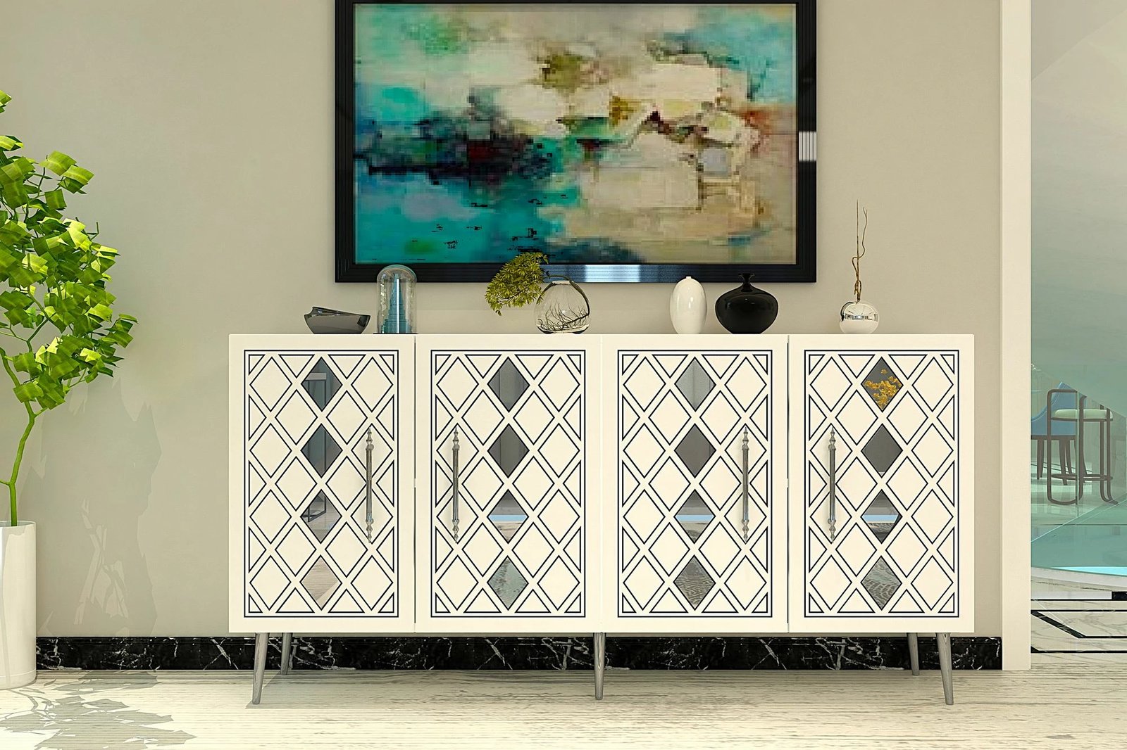 Konsol Skye Decor, Dome KB150, e bardhë, argjend