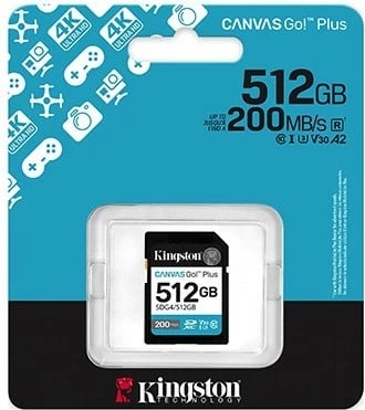 Kartë memorie Kingston Canvas Go Plus SD, 512GB, SDXC, 200/160 MB/s