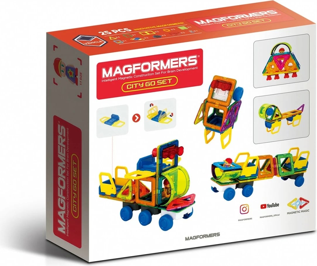 Set lodrash magnetike Magformers City Go, 25 pjesë, shumëngjyrëshe