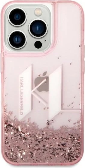 Mbështjellës Karl Lagerfeld Liquid Glitter Big KL për iPhone 14 Pro 6.1", Rozë