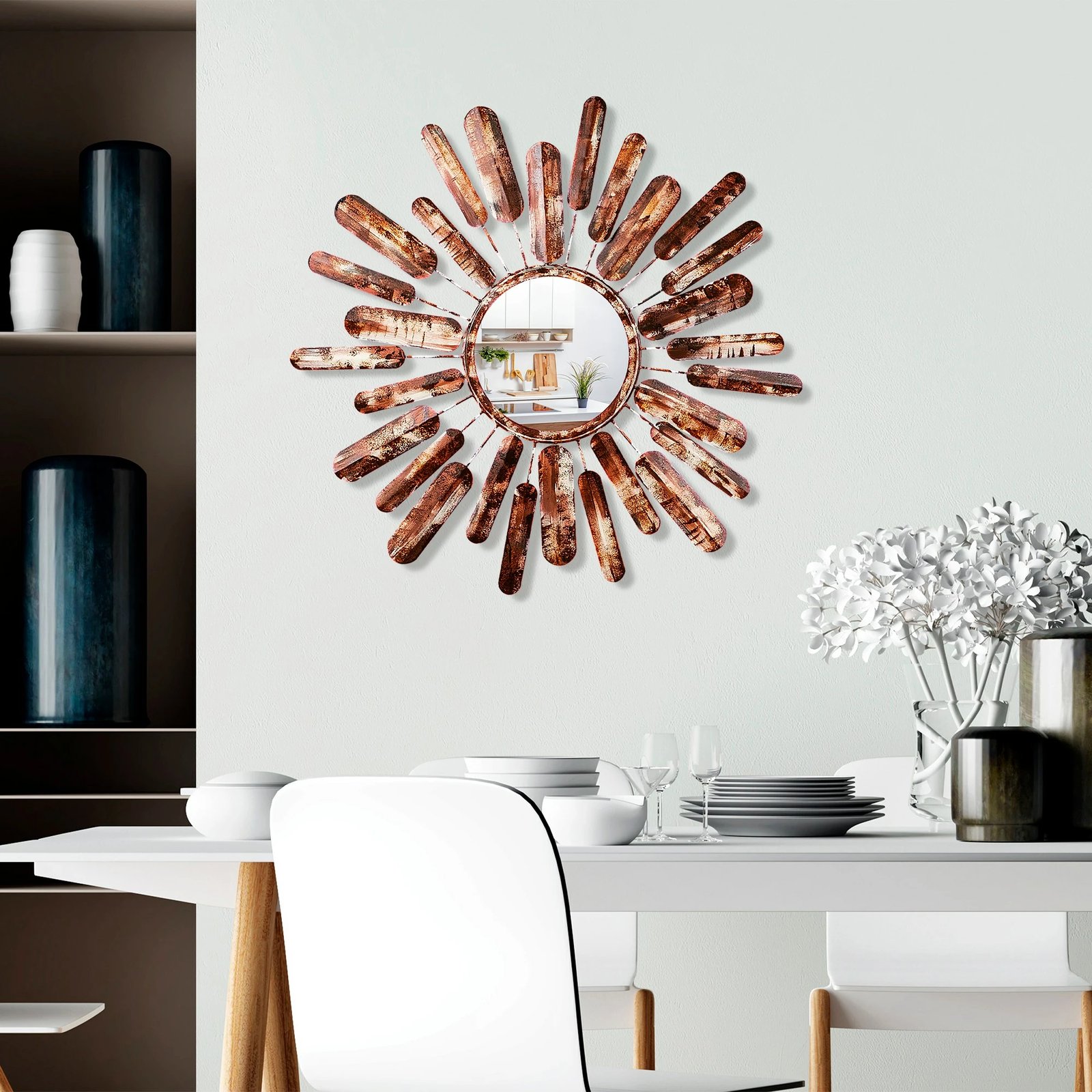 Pasqyrë dekorative, model dielli, shumëngjyrëshe, Mirror Sun 3, 75x75x4cm