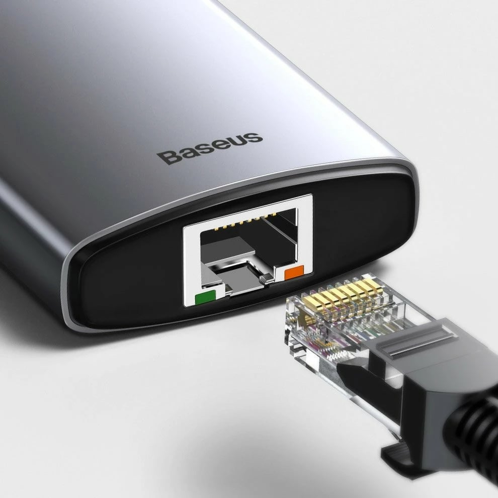 HUB Baseus Metal Gleam 8in1, USB-C, HDMI 4K, RJ45, 100W PD, Gri
