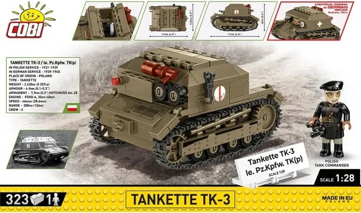 Set blloqesh Tankette TK-3 Cobi Klocki, 323 pjesë, me figurë, Jeshile