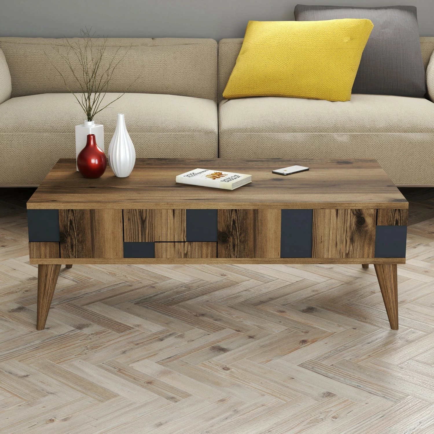 Tavolinë kafeje Hanah Home, Madrid, ngjyrë arr dhe antracit