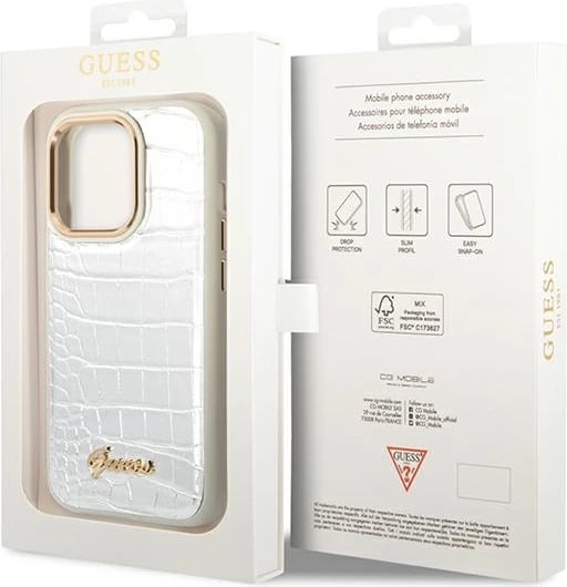 Mbështjellës Guess Croco Collection për iPhone 14 Pro 6.1", argjendtë