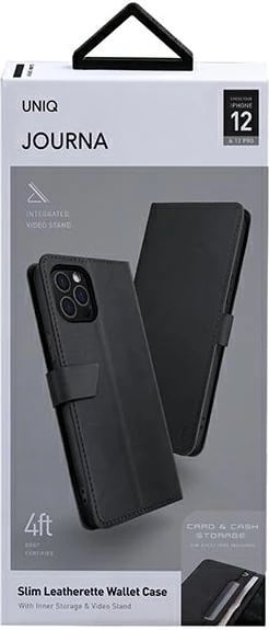 Mbështjellës UNIQ Journa për iPhone 12 / iPhone 12 Pro, me kapak dhe portofol, Gri