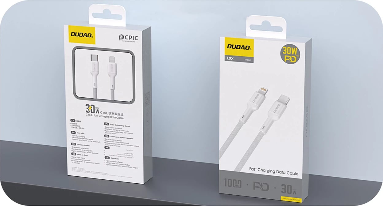 Kabllo Dudao L9X, USB-C në Lightning, 2m, 30W, e bardhë